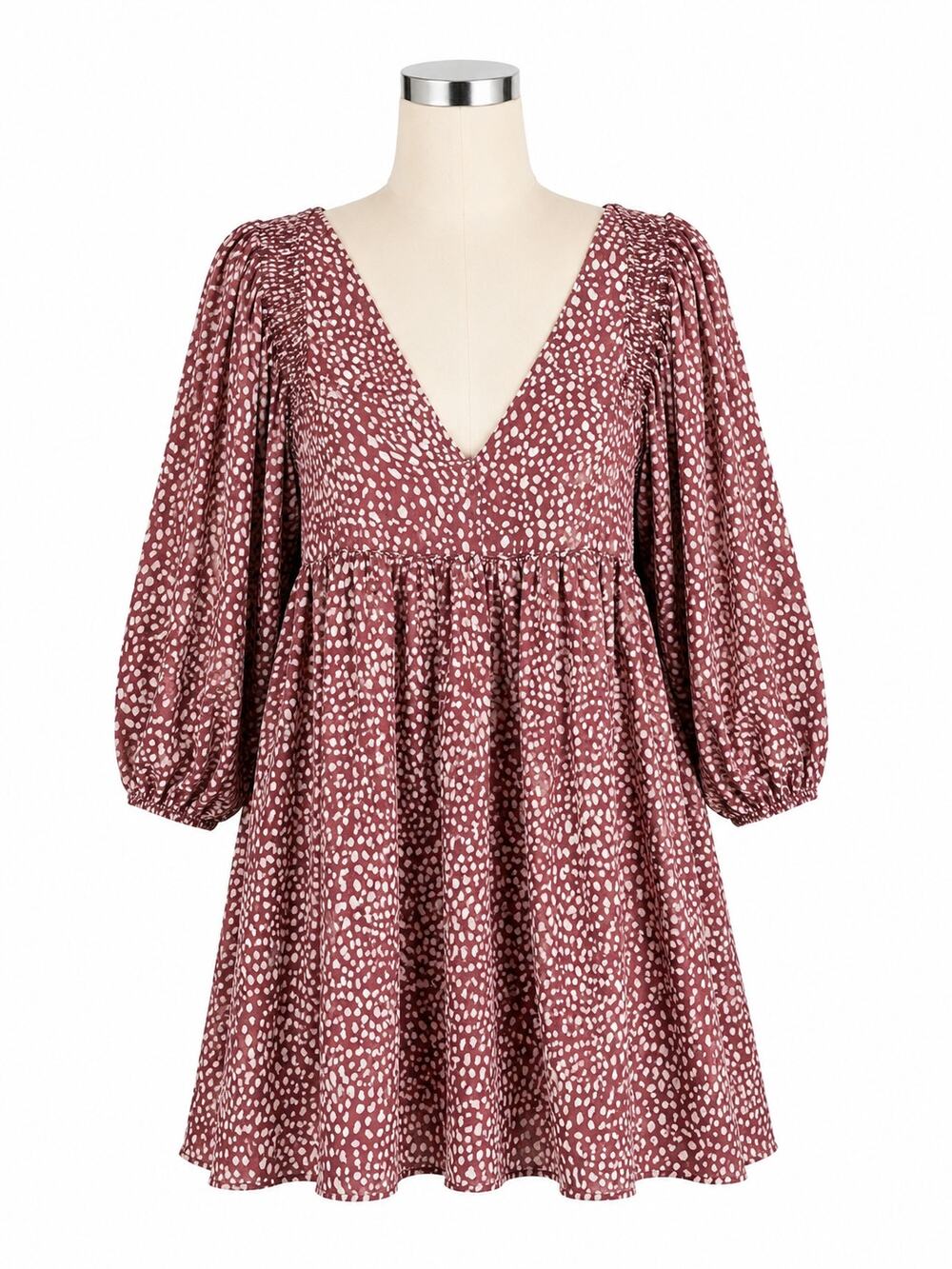 Umgee Mauve Animal Print Babydoll V-Neck Dress - Size Small